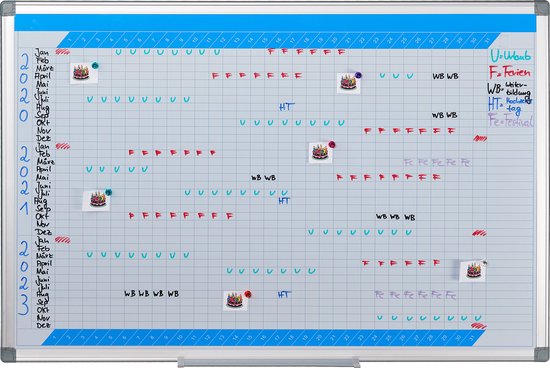 whiteboard planner - 3-jaarplanner - magnetisch - pennenbakje - 60 x 90 cm - wit