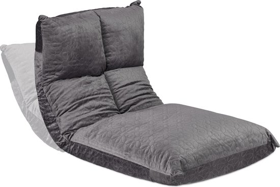 Relaxdays vloerkussen met rugleuning - loungekussen - zitkussen - ligkussen - verstelbaar - grijs