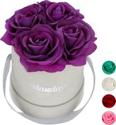 Relaxdays flowerbox - rozenbox - rozen in box - 4 kunstbloemen - bloemenboeket - decoratie - Paars