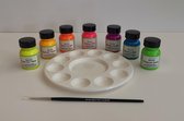 Leerverf - Set 105 NEON voor leer verven – 7 kleuren inclusief rond mengpalet 10 vaks en RUAN creatief penseel 29,5ml