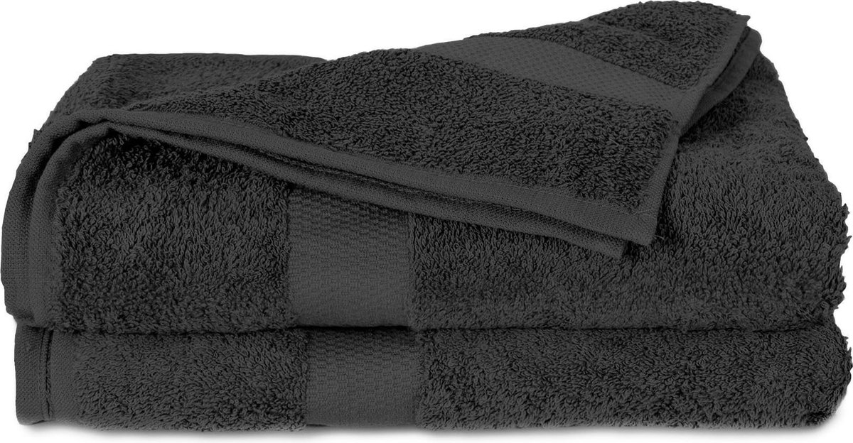 Twentse Damast Luxe Katoenen Badstof Handdoeken - Badhanddoeken - 2 stuks - 50x100 cm - Zwart