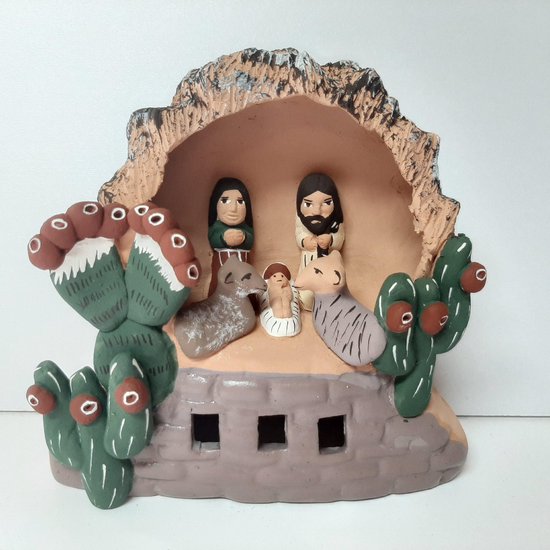Kerststal van roodbruin aardewerk, fairtrade uit Peru, 11 cm Barbosa-HN028