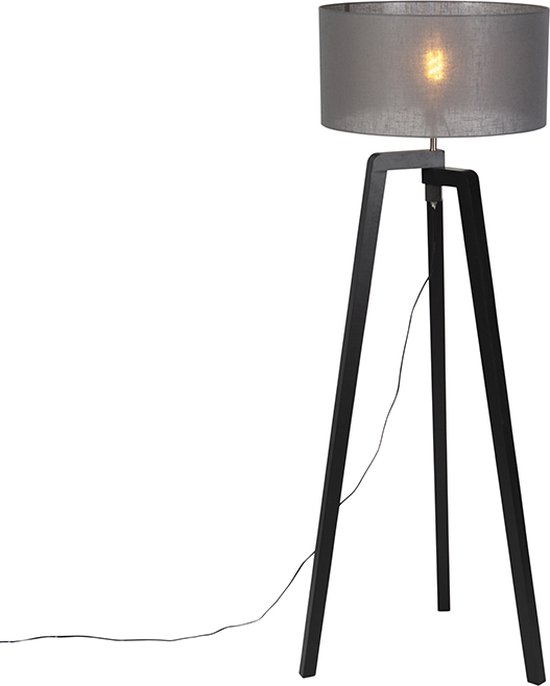 QAZQA puros - Moderne Tripod | driepoot vloerlamp | Staande Lamp - 1 lichts - H 1450 mm - Donkergrijs - Woonkamer | Slaapkamer | Keuken