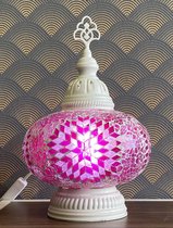 Turkse Lamp - Wit Mozaïek Lamp - Tafellamp - Marokkaanse Lamp - Oosterse Lamp - Recht model -  bol diameter Ø  19 cm - Hoogte 35 cm - Authentiek - Handmade - Kleurrijk - Red Fuchsia Star