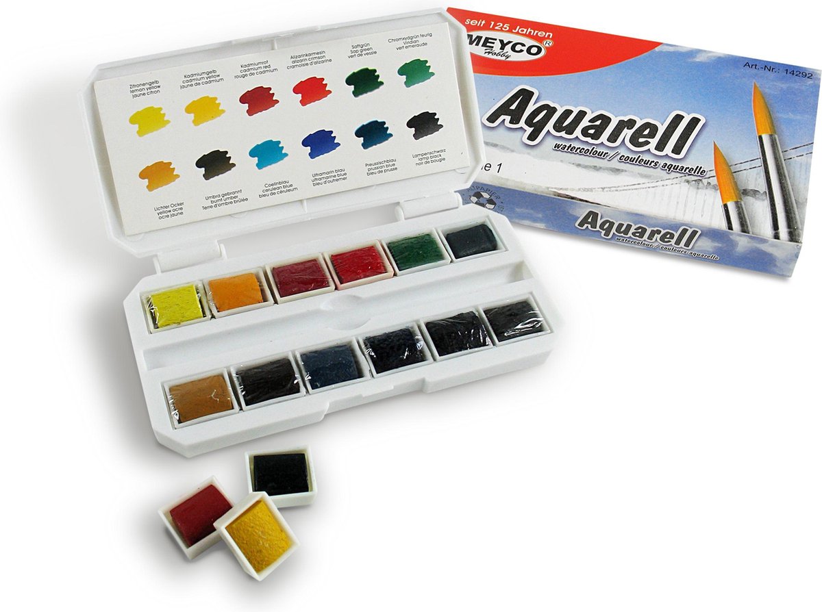 Meyco Hobby Aquarelle set - Klappalet met 12 kleuren Aquarelverf