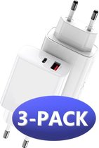 3x Snellader met USB en USB-C  - Quick Charge 3.0 en Power Delivery Oplader / Stekker / Adapter / iPhone 12 / Samsung S21 / Samsung A21