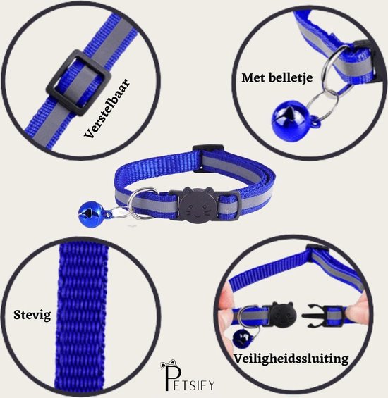 LeFeirr 4-pack reflecterende kattenhalsbanden met bel, snelsluiting en veiligheidsontgrendeling, verstelbaar van 19-32 cm, voor kleine volwassen katten, zwart, roze, blauw, paars