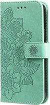 Samsung Galaxy S21 Book Case Hoesje met Patroon - Pasjeshouder - Portemonnee - Bloemenprint - Samsung Galaxy S21 - Turquoise