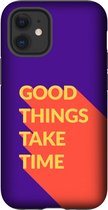 Apple iPhone 12 Hoesje - Extra Stevig Hoesje - 2 lagen bescherming - Met Quote - Good Things - Paars