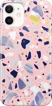 Apple iPhone 12 Hoesje - Premium Hardcase Hoesje - Dun en stevig plastic - Met Marmerprint - Terrazzo - Roze