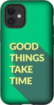 Apple iPhone 12 Hoesje - Extra Stevig Hoesje - 2 lagen bescherming - Met Quote - Good Things - Groen