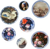 Heinen Delfts Blauw | Gouden Eeuw wandborden mix 7 | set van 7 st.