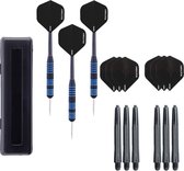 Darts Set - Victory Blue Line - 23 gram - 100% brass - dartpijlen – inclusief 3 sets (9 stuks) – dart shafts – en 3 sets (9 stuks) – dart flights