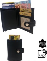 THL Design – Luxe Pasjeshouder – Uitschuifbaar – Anti Skim Portemonnee – Cardprotector – RFID Portemonnee - Pasjeshouder Mannen / Dames – Echt Leer Zwart