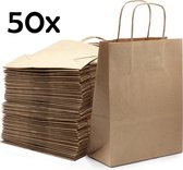 Kraft Papieren Tasjes Met Handvat – 50 Stuks – 18 x 8 x 24 cm – Bruin – Papieren Zakjes – Cadeautasjes