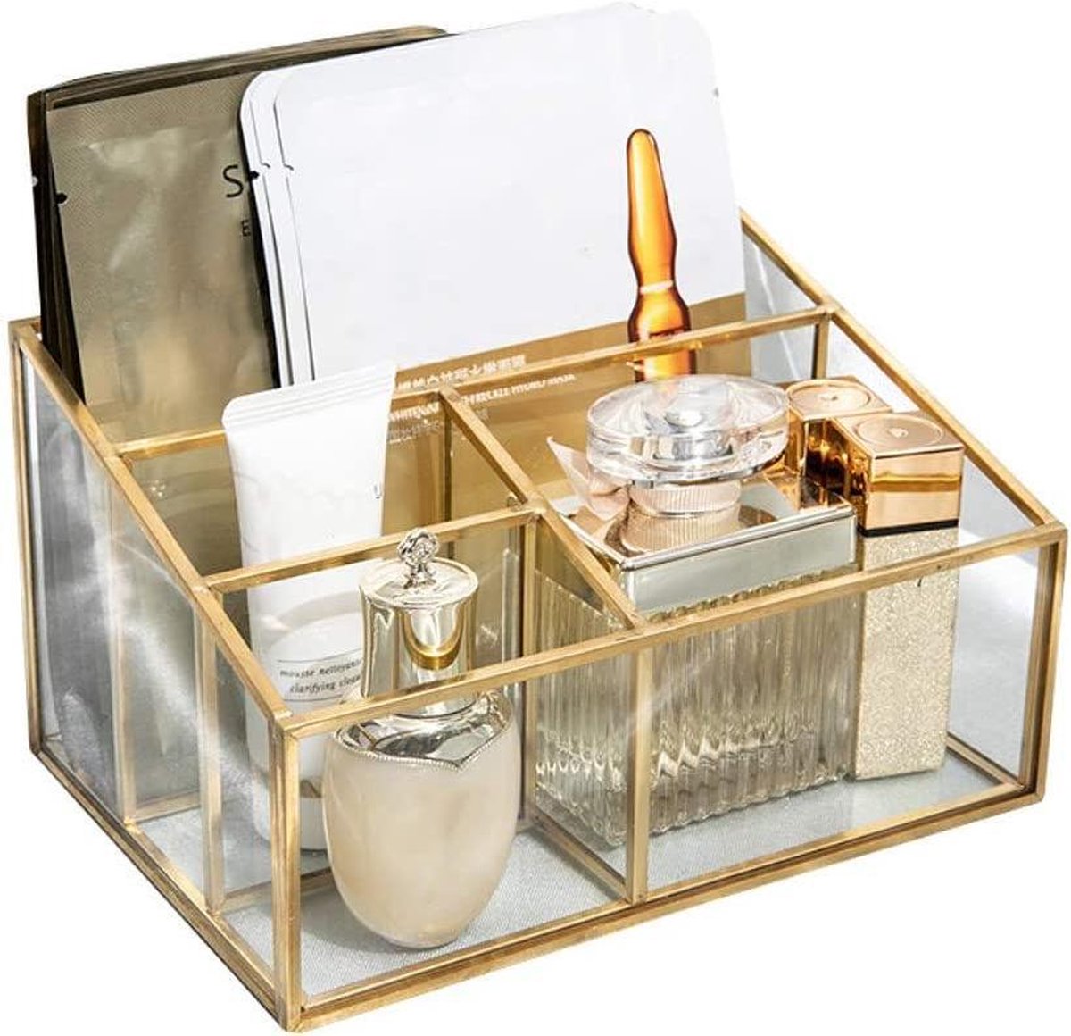 Makeup Organizer Beauty Organizer Tray Sieradenhouder Goud, Glas