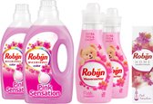 Robijn Pink sensation combo wasmiddel 2x1,1L + 2x750ml wasverzachter + 1x geurstokjes