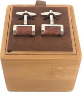 Stalen Manchetknopen + houten inlay en houten doosje DJW07-e