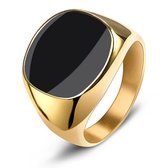 Victorious Gouden Ring Zwart Natuursteen Heren – Zegelring - Maat 55 (17.5mm)