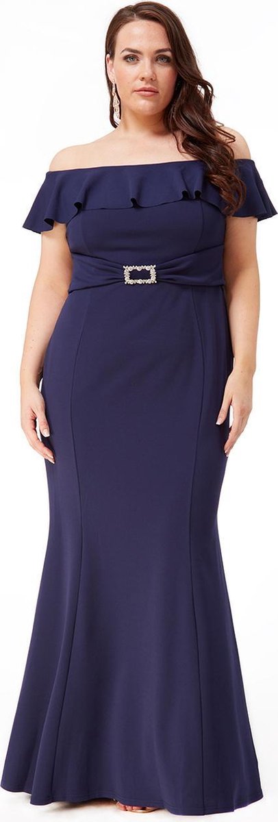 Mooie sierlijke jurk met speld - Maat 46 - Donkerblauw | bol.com