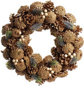 Kerstkrans - Dennenappels | ø 35 cm | Decoratieve kerstkans met groen en dennenappels | Bruin