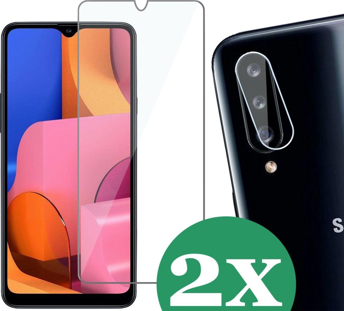2x Screenprotector geschikt voor Samsung Galaxy A20s - 2x Camera Screen Protector Glas