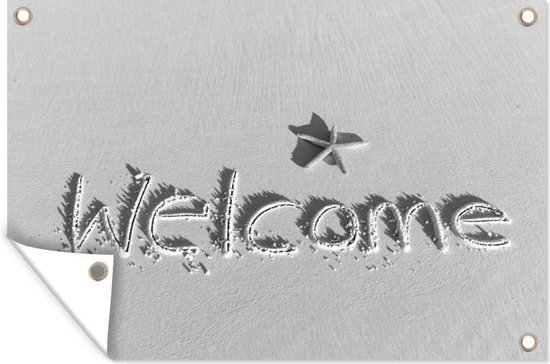 Welkom op een strand geschreven - zwart wit