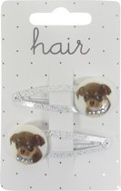 Haarspeldjes Klikklak 5.0cm Glitter met Hond - Wit - 2 stuks