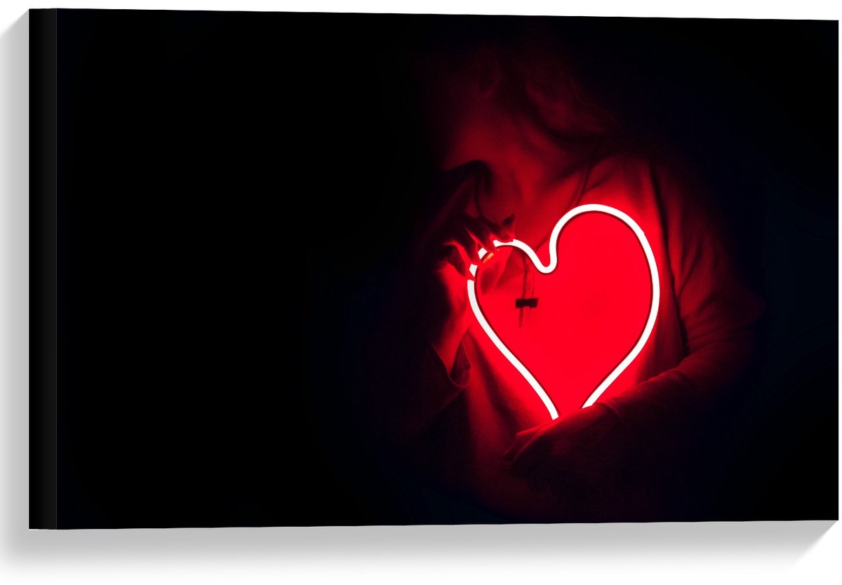 KuijsFotoprint Canvas - Rood Lichtgevend Hartje - 60x40cm Foto op Canvas Schilderij (Wanddecoratie op Canvas)