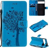 Voor Google Pixel 6 Boom & Kat Reliëfpatroon Horizontale Flip Lederen Case met Houder & Kaartsleuven & Portemonnee & Lanyard (Blauw)