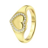 Lucardi Dames Gerecyclede goldplated ring hart zirkonia - Ring - Cadeau - Echt Zilver - Goudkleurig