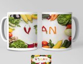 Mok voor de vegan lifestyle - Vegan mok - groente en fruit - beker 330 ml - cadeau tip