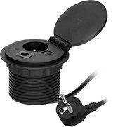 Inbouw Bureau/Tafelstopcontact in het zwart met USB-A, C Quickcharge en draadloze Qi snellader - Penaarde - Geschikt voor België