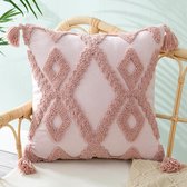 Exclusieve Lucy’s Living Luxe Handgemaakte Sierkussen BOHO Pink - roze - 45 x 45 cm - kussen - kussens - fluweel - wonen - interieur