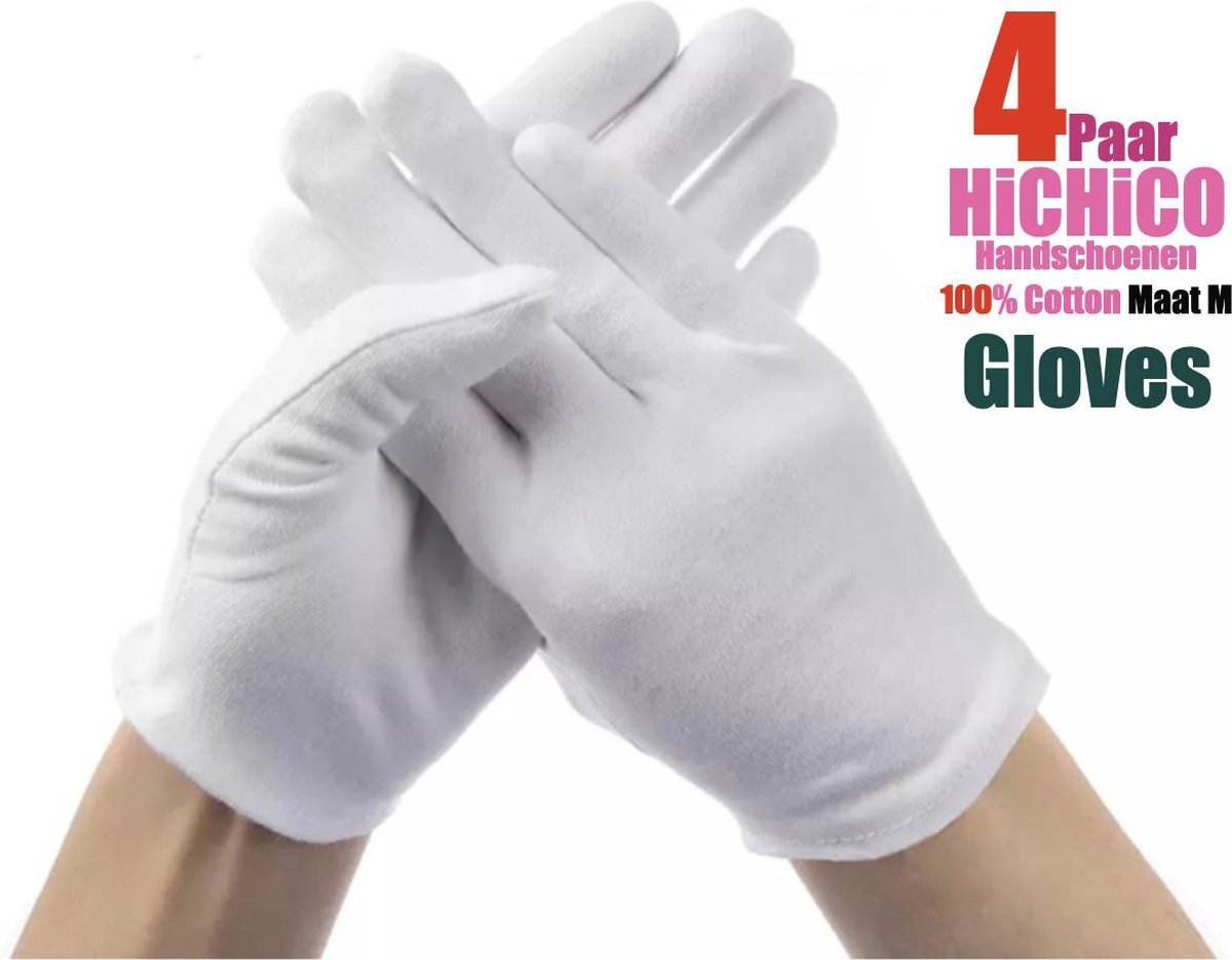 8 Stuks Witte katoenen Handschoen, 4 Paar Witte katoenen Handschoen – 8Pcs White Gloves 4 Pairs Soft Cotton Gloves Coin Jewelry Silver Inspection Gloves Stretchable Lining Glove - Gloves 100% Cotton Maat M