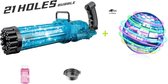 Flynova Pro Fidget Toy Boomerang Spinner ORIGINEEL + Bellenblaas Pistool Led Blauw XXL - 21 gaten - Ventilator - COMBIDEAL - Cadeau kind