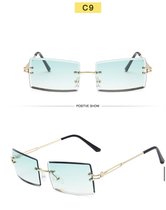 Zonnebril - Unisex - Gratis beschermhoes - Zonnebril retro - Zonnebril vierkant- Diverse kleuren- Rechthoekige Zonnebril- Randloos- Licht Blauw