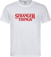 Wit T shirt met Rood Stranger Things tekst maat S