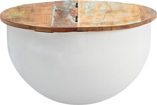 salontafel Mango 60x34x60 cm massief houten metalen tafel wit industrieel rond | Design salontafel met opbergruimte | Lounge tafel sofa tafel modern