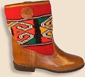 Bravas Boutique Kelim boots FELISA Laag - Laarzen - 100% Echt Leder - Handgemaakt - Cognacbruin Met Gekleurde Kelim - EU 37