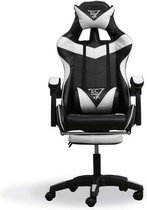 Game Stoel Racing - Gaming Chair - Gamestoel - Met voetsteun - Zwart - Wit  - 2 Extra Kussens