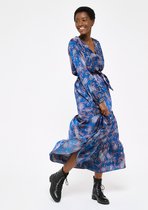 LOLALIZA Lange jurk met print en lange mouwen - Marine Blauw - Maat 42