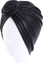 Tulband - Head wrap - Chemo muts – Haarband Damesmutsen - Glans - Tulband cap - Hoofddeksel - Beanie- Hoofddoek - Muts - Zwart - Hijab - Slaapmuts - Hoofdwear