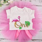 2-delig 1e verjaardag setje Flamingo - cakesmash - eerste verjaardag - babykleding - kinderkleding