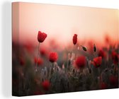 Canvas Schilderij Klaprozen - Bloemen - Rood - 30x20 cm - Wanddecoratie