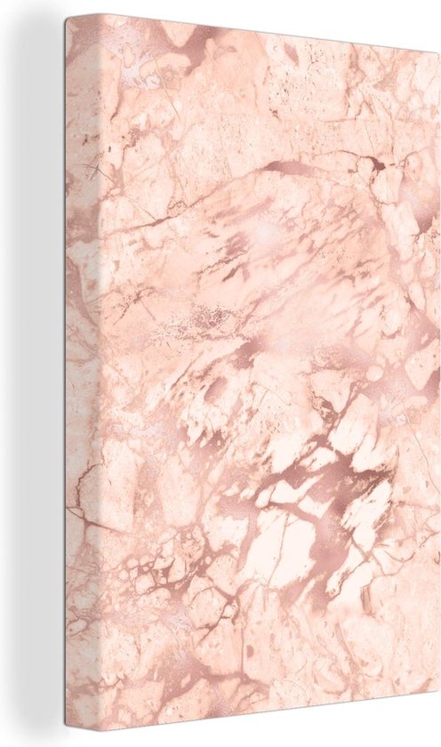 Canvas Schilderij Marmer - Aderen - Roze - 80x120 cm - Wanddecoratie