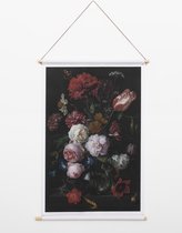 Wanddoek Stilleven met Bloemen - Kunst Textielposter - de Heem - Botanisch Wandkleed - 90x60 cm - Wanddecoratie Stof - Muurdoek