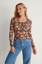 NA-KD Frill Detail Mesh Dames Top - Maat XXL