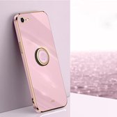 XINLI rechte 6D plating gouden rand TPU schokbestendige hoes met ringhouder voor iPhone SE 2020/8/7 (kersenpaars)