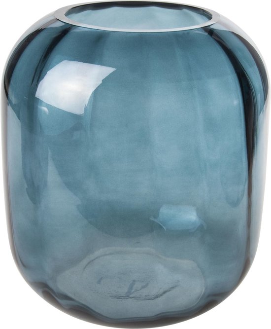 dubbel Reis Geneigd zijn Cosy @ home Vaas petroleum blauw rond glas 18x18xh20 optic | bol.com